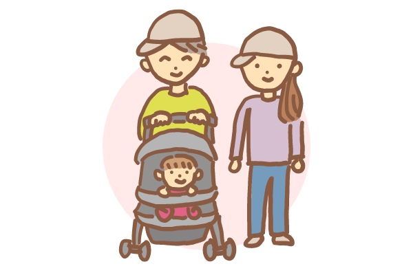 赤ちゃんを連れた家族のイラスト